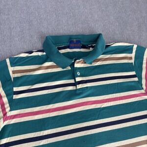 Woodward Vintage Striped Polo Shirt Mens XL Short Sleeve Cotton Teal 90s Retro